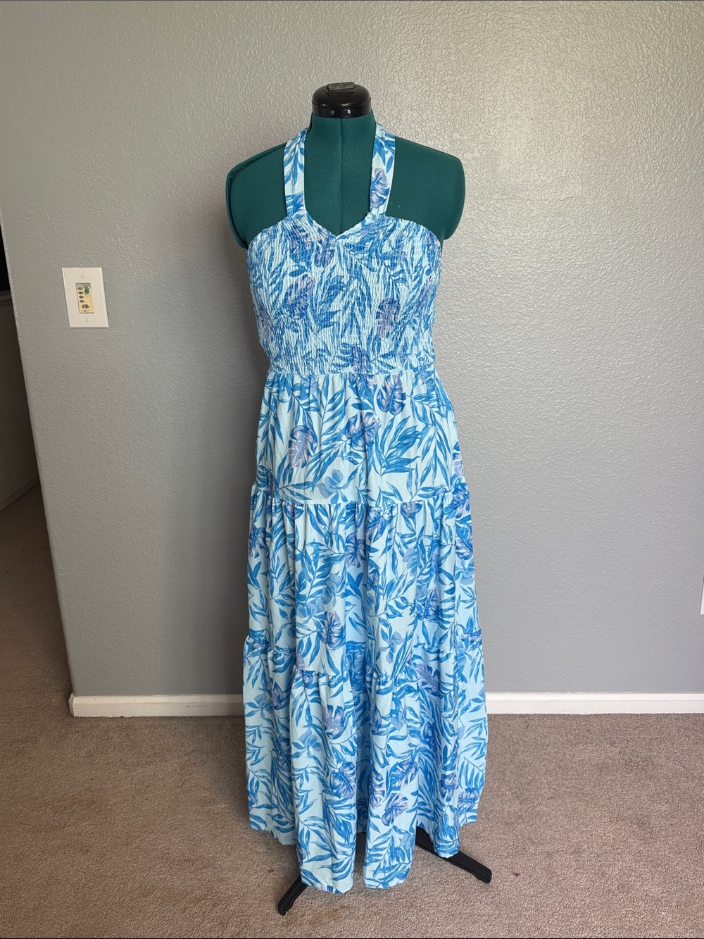 Grace Karin Blue Floral Halter Maxi Dress